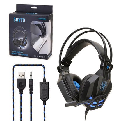 Soyto SY850MV Luminous Gaming Computer Headset For PC (White Blue) - Multimedia Headset by Soyto | Online Shopping UK | buy2fix