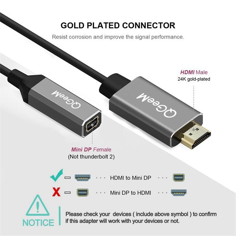 QGeeM QG-HD02 HDMI Single to Mini DP Converter(Silver Gray) - Computer & Networking by QGeeM | Online Shopping UK | buy2fix