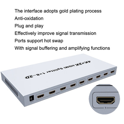 DTECH DT-7148 HDMI 2.0 1 In 8 Out 4K X 2K HD Splitter, CN Plug - Splitter by DTECH | Online Shopping UK | buy2fix