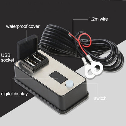 Digital Display Dual USB Universal Waterproof Motorcycle Mobile Phone Charger(2.4A 12-24V) - In Car by buy2fix | Online Shopping UK | buy2fix