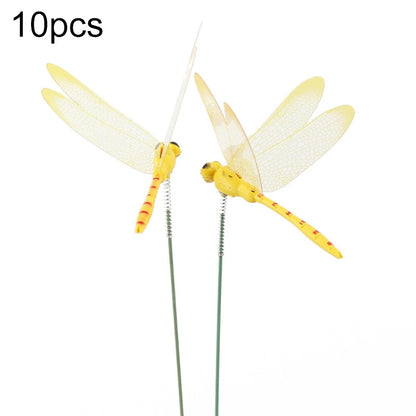 10pcs Simulation Plug Rod Magnetic Dragonfly Home Wall Garden Decoration(Yellow) - Yard & Garden Decor by buy2fix | Online Shopping UK | buy2fix