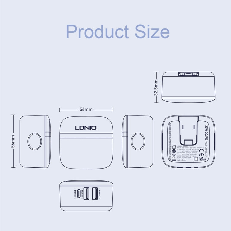 LDNIO A3513Q 32W QC3.0 3 USB Ports Phone Adapter EU Plug with Type C to 8 Pin Cable - USB Charger by LDNIO | Online Shopping UK | buy2fix