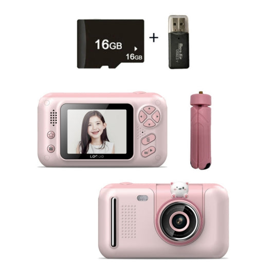 2.4 Inch Children HD Reversible Photo SLR Camera, Color: Pink + 16G Memory Card + Card Reader - Consumer Electronics by buy2fix | Online Shopping UK | buy2fix