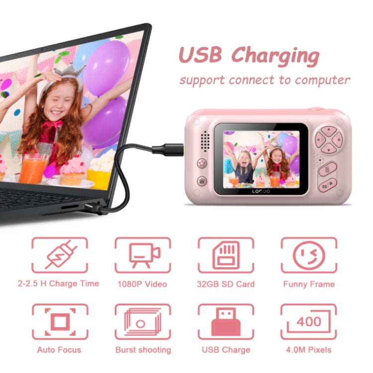 2.4 Inch Children HD Reversible Photo SLR Camera, Color: Pink + 32G Memory Card + Card Reader - Consumer Electronics by buy2fix | Online Shopping UK | buy2fix