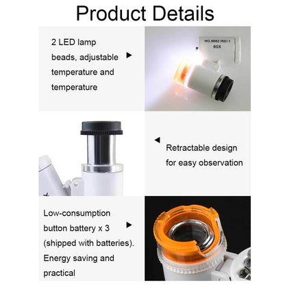 9882(RD) 60X Mini HD Banknote Detection Optical Microscope with LED Light, Color: Silver - Consumer Electronics by buy2fix | Online Shopping UK | buy2fix