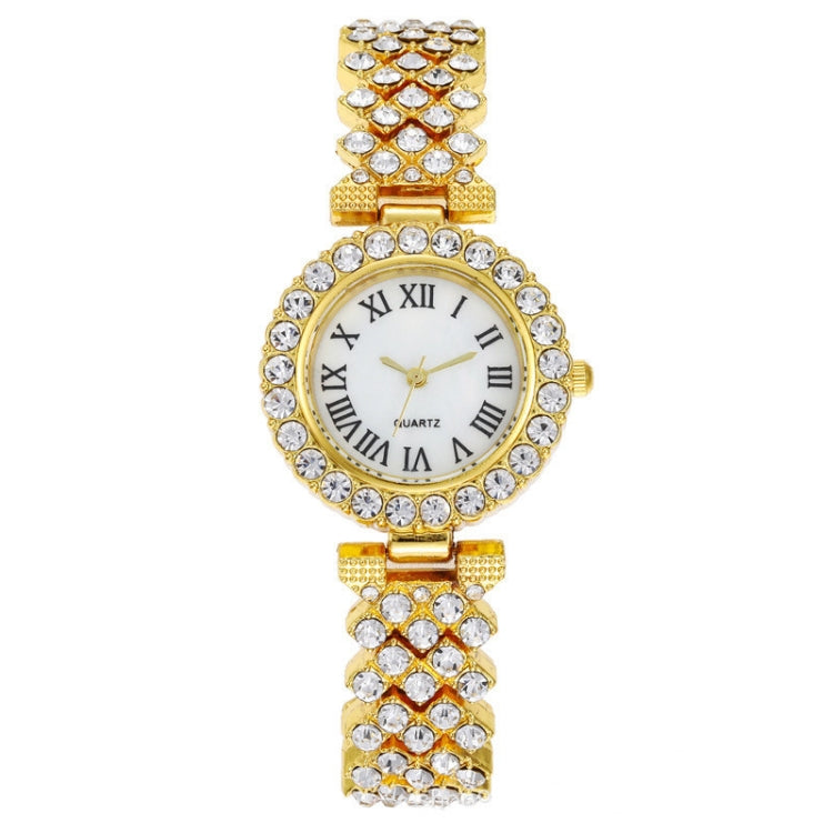 Roman Pattern Diamond Ladies Quartz Watch, Color: Gold - Alloy Watches by buy2fix | Online Shopping UK | buy2fix