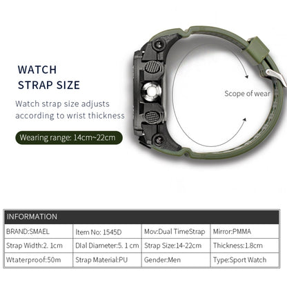 SMAEL 1545D Chronograph Calendar Alarm Clock Night Light Waterproof Watch Outdoor Men Watch(Black) - Sport Watches by SMAEL | Online Shopping UK | buy2fix