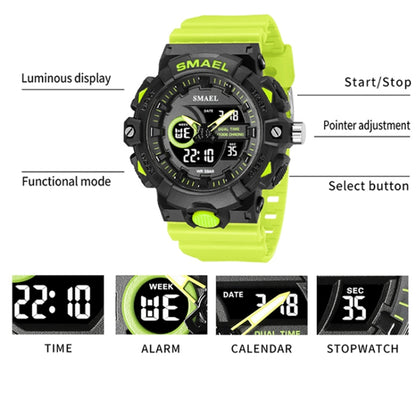 SMAEL 8081 Multifunctional Waterproof Luminous Numeric Digital Dual Display Outdoor Sports Watch(Green) - LED Digital Watches by SMAEL | Online Shopping UK | buy2fix
