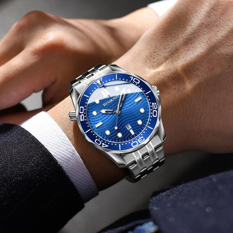 Blue Silicon Inter-gold Blue BINBOND B2820 Luminous 30m Waterproof Men Sports Quartz Watch - Silicone Strap Watches by BINBOND | Online Shopping UK | buy2fix