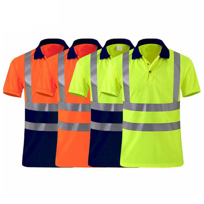 Reflective Quick-drying T-shirt Lapel Short-sleeved Safety Work Shirt, Size: XXXXL(Orange Red +Navy Blue) - Workplace Safety Supplies by buy2fix | Online Shopping UK | buy2fix