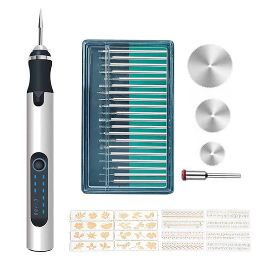 SNJ-3681 Mini Engraving Pen Wireless Polishing Electric Grinder, Style: Silver+Grinding Head+Cutting Blade+Carving Stencil - Abrasive Tools & Accessories by buy2fix | Online Shopping UK | buy2fix