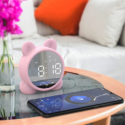 P1 Mini Card Mirror Clock Wireless Bluetooth Speaker with FM Radio(Pink) - Mini Speaker by buy2fix | Online Shopping UK | buy2fix