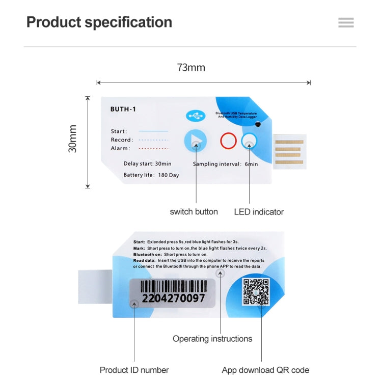 Temp013 Temperature Humidity Bluetooth APP Connect Medical Warehouse Cold Chain Transport USB Data Recorder - Thermostat & Thermometer by buy2fix | Online Shopping UK | buy2fix