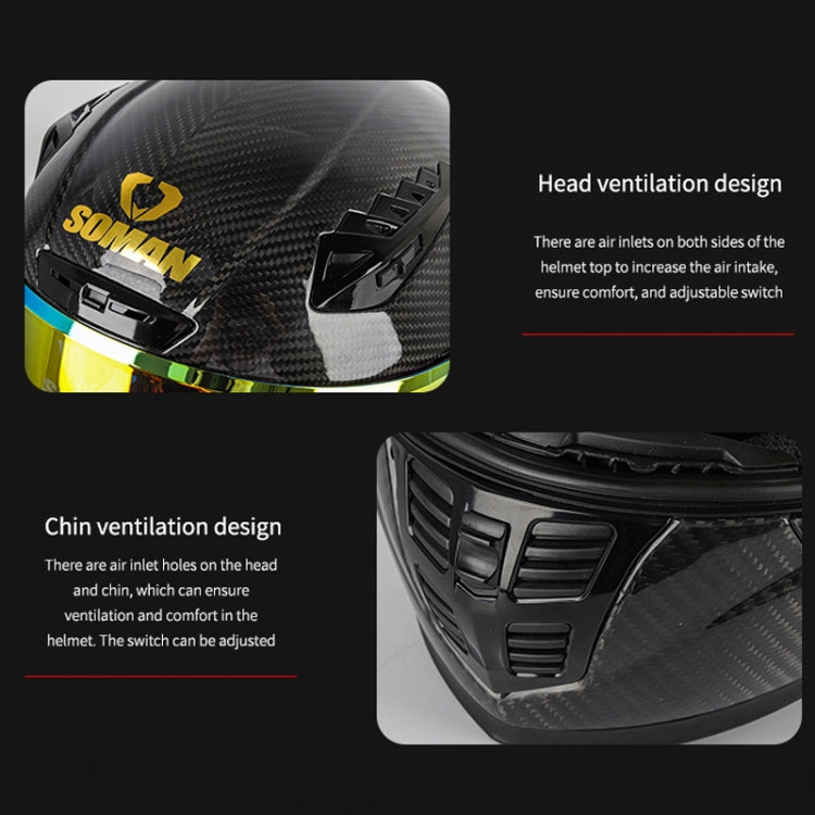 SOMAN Motorcycle Carbon Fiber Double Lens Thermal Safety Helmet, Size: XL(3K Solid Color REVO) - Helmets by SOMAN | Online Shopping UK | buy2fix