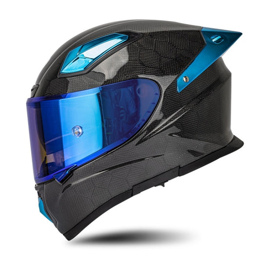 SOMAN Four Seasons Full Cover Motorcycle Helmet, Size: XXL(Snake Carbon Fiber Blue) - Helmets by SOMAN | Online Shopping UK | buy2fix