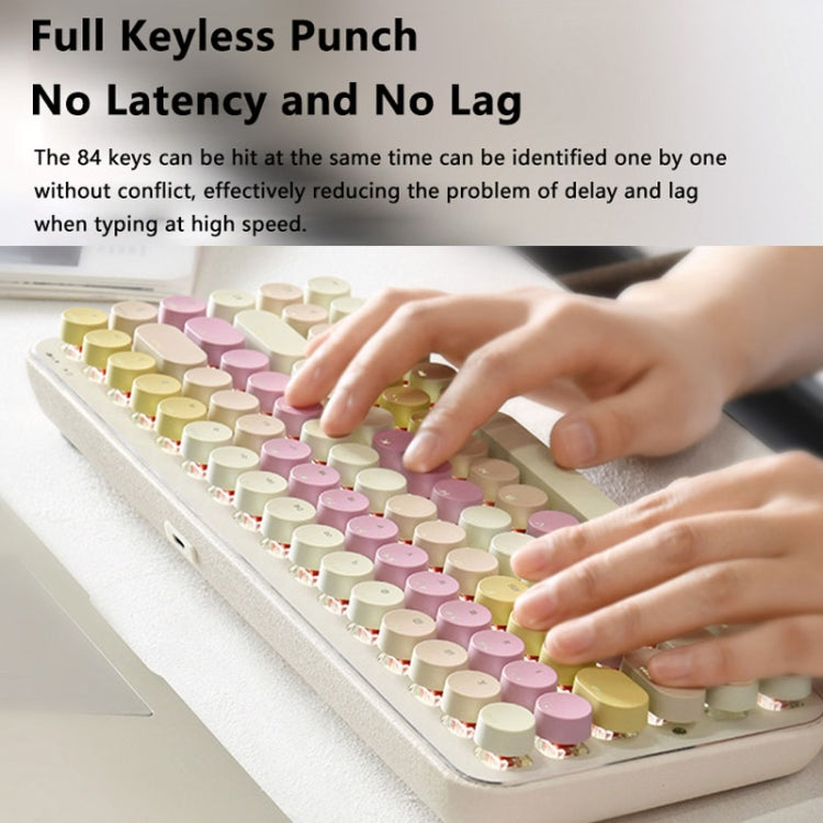 Ajazz K840T 84-Key Wireless/Bluetooth/Wired Three-Mode Round Key Punk Keycap Mechanical Keyboard Green Shaft (White Peach Mousse) - Wireless Keyboard by Ajazz | Online Shopping UK | buy2fix