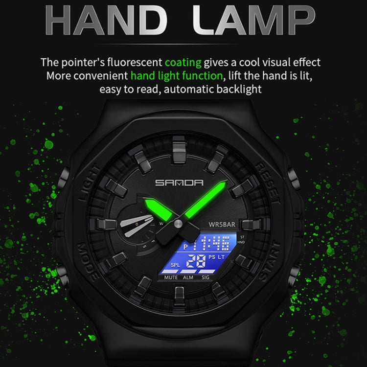 SANDA Octagonal Oak Hand Lamp Waterproof Sports Alarm Clock Men Watch(Full Black) - Silicone Strap Watches by SANDA | Online Shopping UK | buy2fix