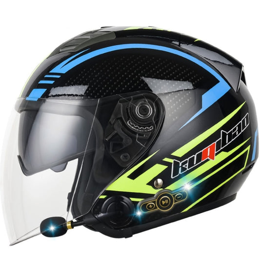 KUQIBAO Motorcycle Smart Bluetooth Sun Protection Double Lens Safety Helmet, Size: XXL(Glossy Black Phantom Fiber) - Helmets by KUQIBAO | Online Shopping UK | buy2fix