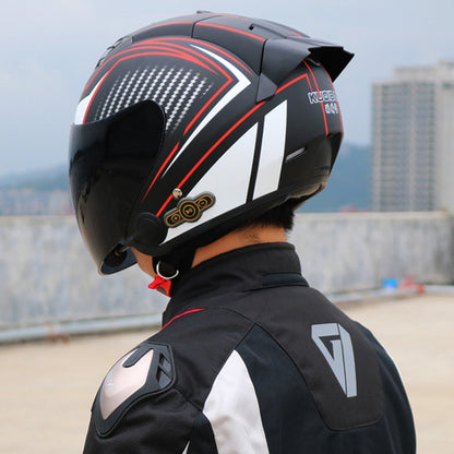KUQIBAO Motorcycle Smart Bluetooth Sun Protection Double Lens Safety Helmet, Size: XXL(White+Black Tail) - Helmets by KUQIBAO | Online Shopping UK | buy2fix