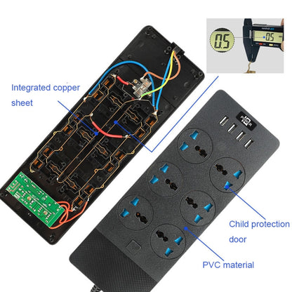 TB-T12 3000W 2m 4-USB Ports + 6-Jacks Multifunctional Flame-Retardant Socket With Switch(EU Plug) - Extension Socket by buy2fix | Online Shopping UK | buy2fix