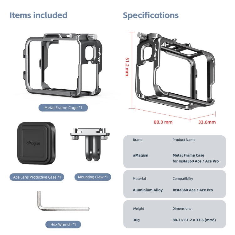 For Insta360 Ace Pro / Ace aMagisn Metal Rabbit Cage Protective Frame - Mount & Holder by aMagisn | Online Shopping UK | buy2fix