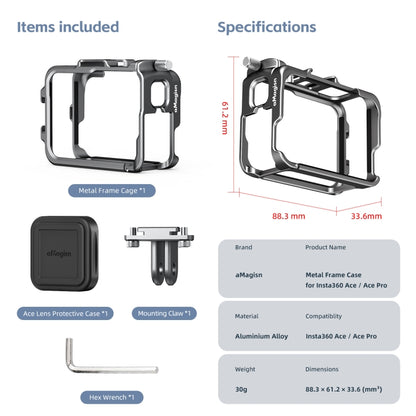 For Insta360 Ace Pro / Ace aMagisn Metal Rabbit Cage Protective Frame - Mount & Holder by aMagisn | Online Shopping UK | buy2fix