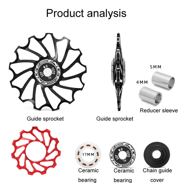 ENLEE Mountain Bicycle Rear Derailleur Guide Wheel Ceramic Bearing Tension Pulley, Size: 13T(Black) - Guide wheels by ENLEE | Online Shopping UK | buy2fix