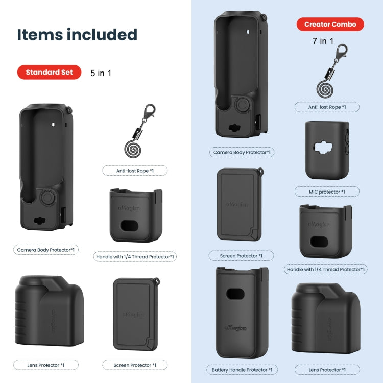 For DJI Osmo Pocket 3 AMagisn Silicone Protection Case Movement Camera Accessories, Style: 5 In 1 Black - Case & Bags by aMagisn | Online Shopping UK | buy2fix