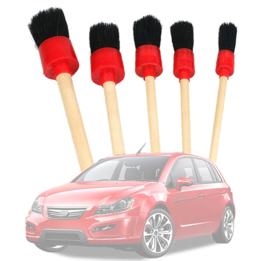 5 in 1 Car Detailing Brush Cleaning Natural Boar Hair Brushes Auto Detail Tools Products Wheels Dashboard (Black) - In Car by buy2fix | Online Shopping UK | buy2fix